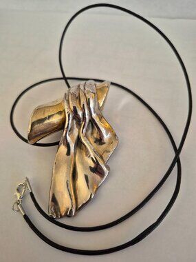 Vintage Modernist Electroform Sterling Silver Two-Tone Scarf Brooch Pendant 925